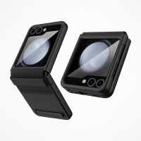 CS-HM-SS-F02 38A01 Phone Case with Hinge Protection& Kickstand& Camera Lens Protector Samsung Galaxy Z Flip 5 5G - Black